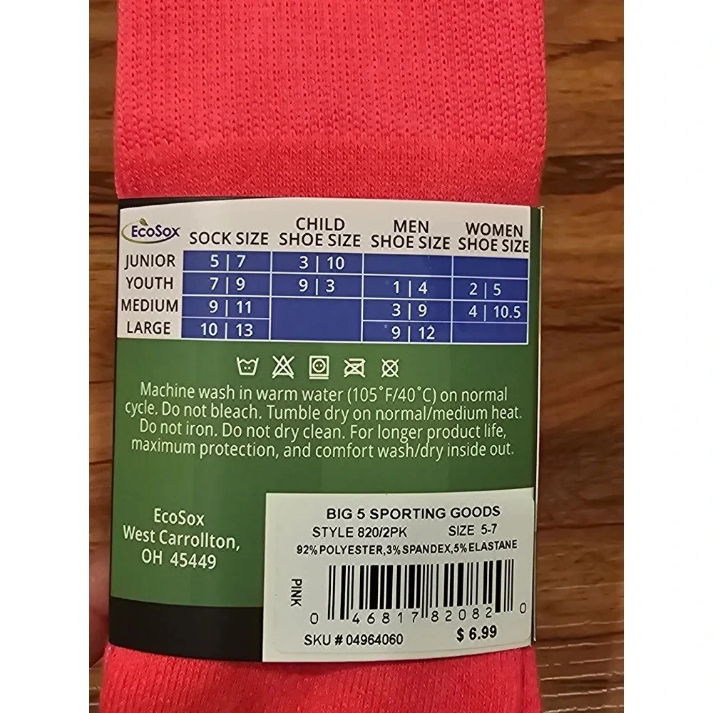 EcoSox Premier Soccer Socks - 2 Pack, Bright Pink, Size 5-7